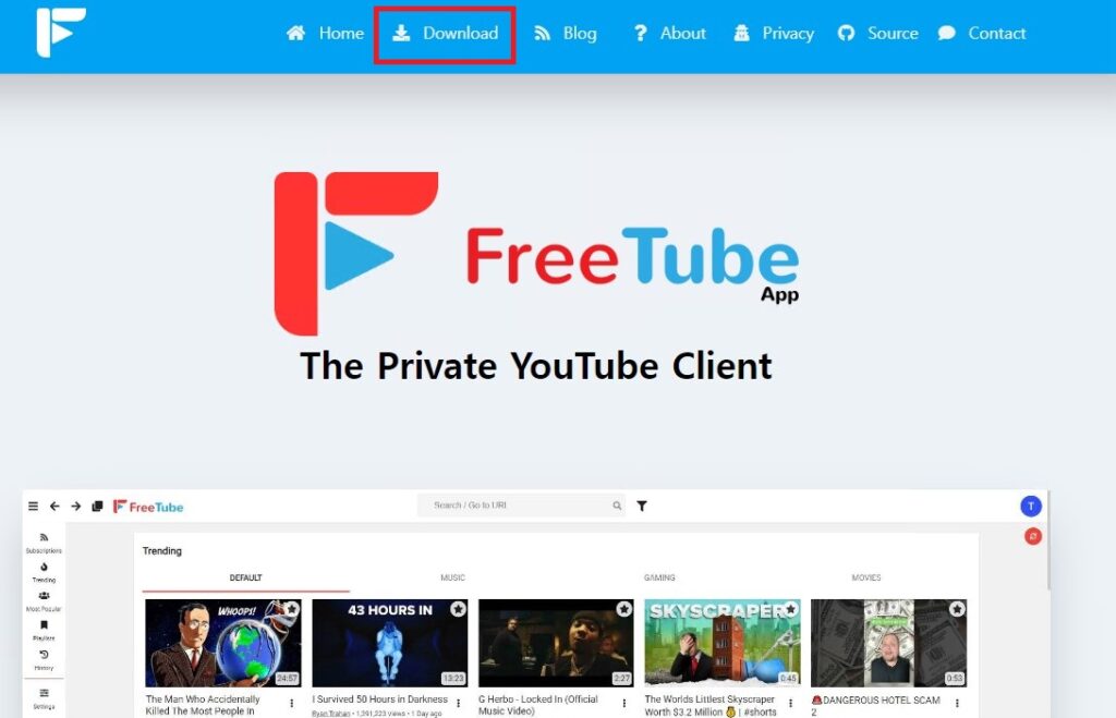 FreeTube 홈페이지