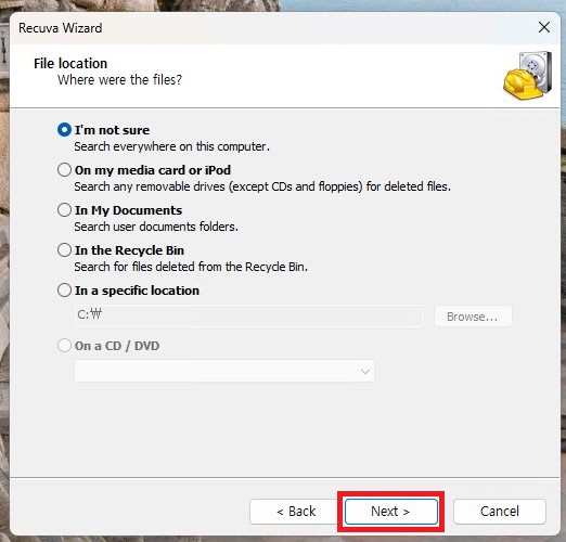 Recuva 복구 위치