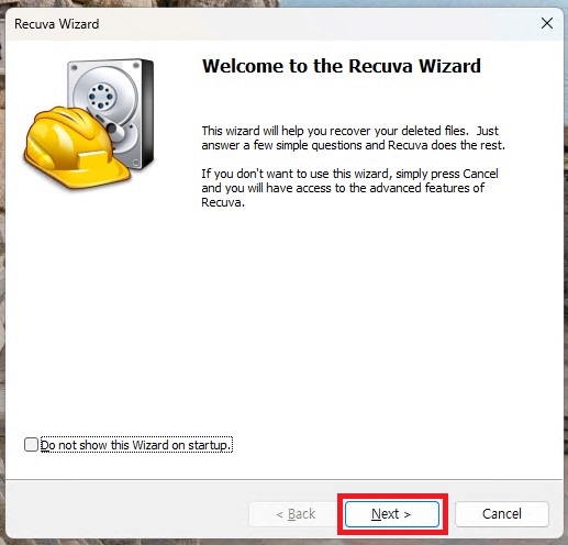 Recuva 설치 마법사
